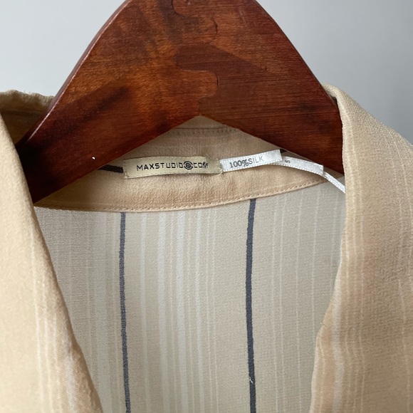 Max Studio 100% Silk Striped Long-sleeve Blouse- Size S - Picture 4 of 4